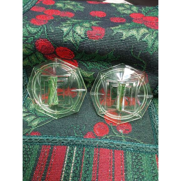 Pair of Art Deco Dresser set lids Vaseline Glass Veryhard to find - Picture 2 of 3